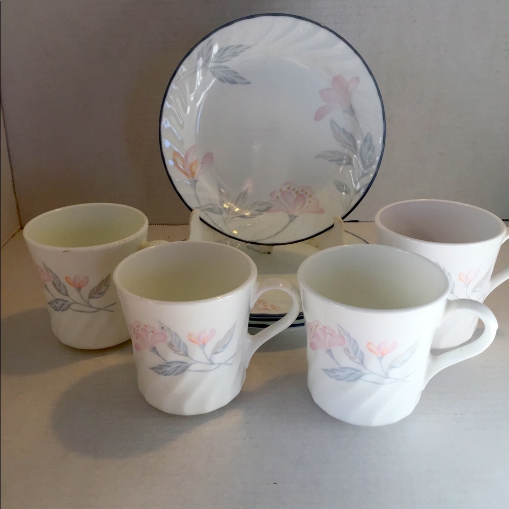 Corelle Pink Trio VNTG 4 Mugs & Dessert Plates
